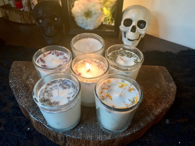 6 Pack Soy Wax & Floral Votive Candles Etsy