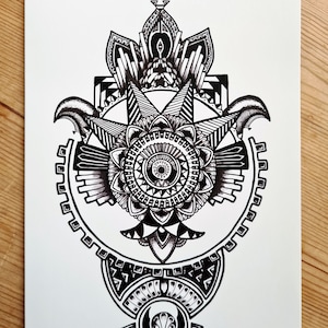De sleutel | A5-wenskaart | Heilige Geometrie Kunst, Zentangle Kunst, Mandala Art