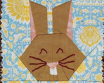 Happy Rabbit - Bunny Quilt Block Pattern | Baby Quilt Block | Rabbit Quilt Block