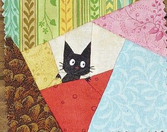 Cute Cat Quilt Block Pattern - Kitty Quilt Block | Animal Quilt Block | Pieced Block Pattern