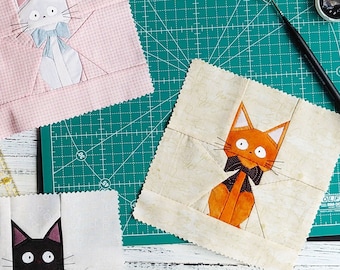 Black Cat Quilt Block Pattern - Kitty Quilt Block | Animal Quilt Block | Pieced Block Pattern