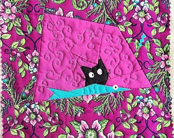 Cat Lunch Quilt Block Pattern - Kitty Quilt Block | Cat Quilt Block | Quilt Block Pattern