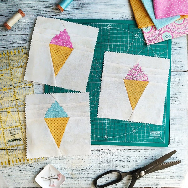 Summer Quilt Block Pattern - Ice Cream Cone Quilt Block Pattern | pdf quilt blocks