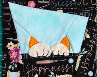 Shy Cat Quilt BLOCK Pattern - Cat Quilt Pattern -Traditional Piecing and Applique