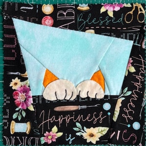 Shy Cat Quilt BLOCK Pattern - Cat Quilt Pattern -Traditional Piecing and Applique