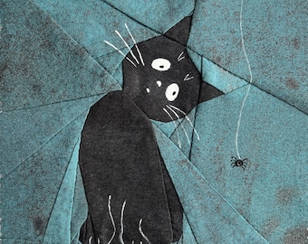 Black Cat Quilt Block Pattern - Halloween Cat Spider Quilt Block pdf