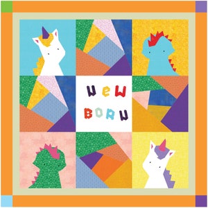 Joli motif de courtepointe pour bébé avec licorne et bébé dragon | Courtepointe nouveau-né | patrons de couette bébé pdf