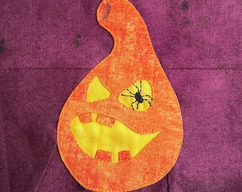 Halloween Scary Pumpkin with a Spider Eye Applique Quilt Block Pattern PDF