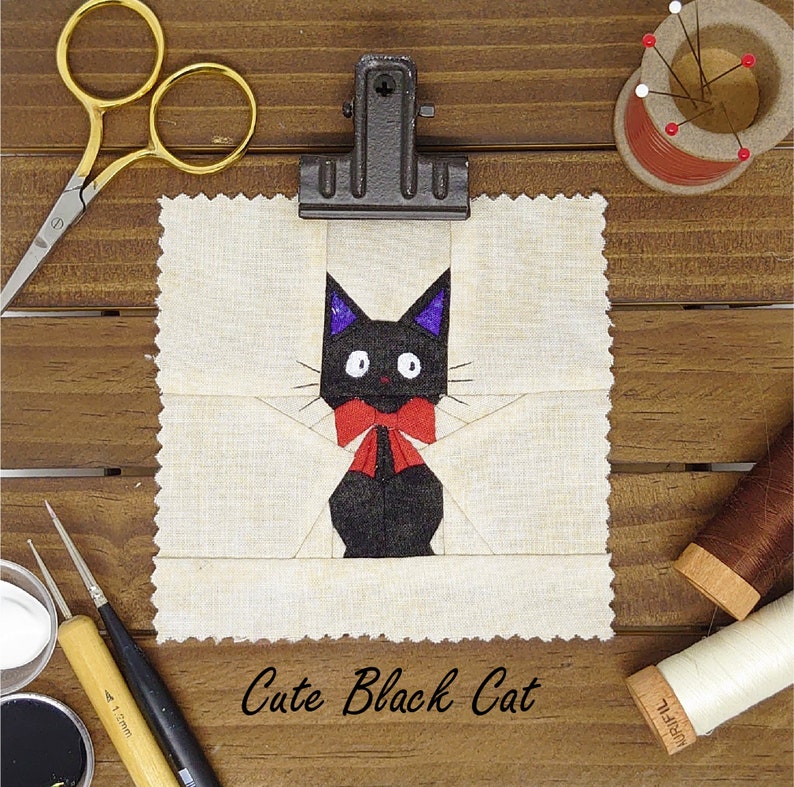 Black Cat Quilt Block Pattern Kitty Quilt Block Animal Etsy