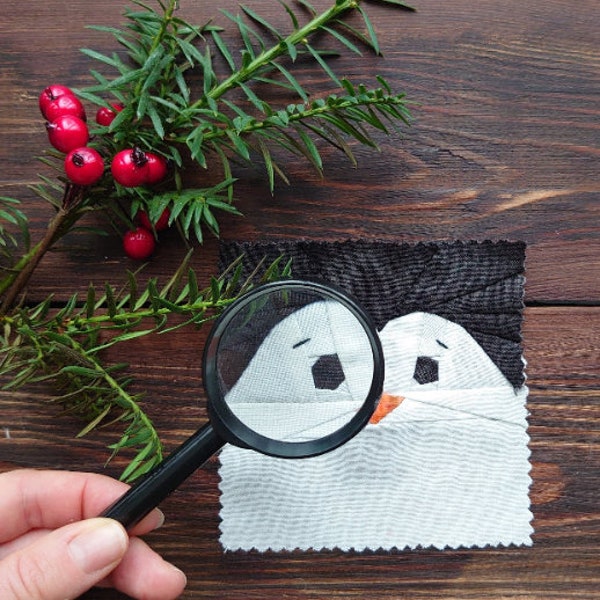PDF Christmas quilt block pattern  - Cute Penguin Chick quilt block | Winter quilt block pdf