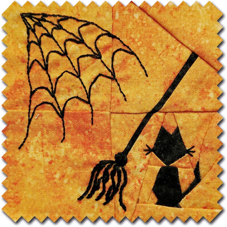 Halloween Quilt Block Cat and the New Broom Quilt Block Etsy