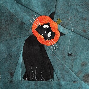 黒猫パンプキンキルトブロックパターン - ハロウィン猫パンプキンスパイダーキルトブロックアップリケpdf