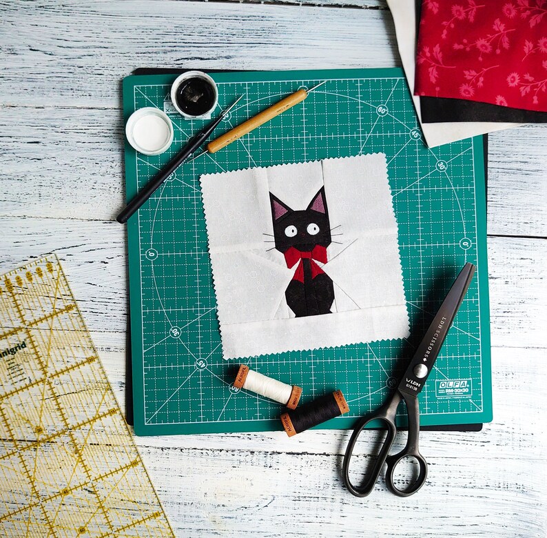 Black Cat Quilt Block Pattern Kitty Quilt Block Animal Etsy