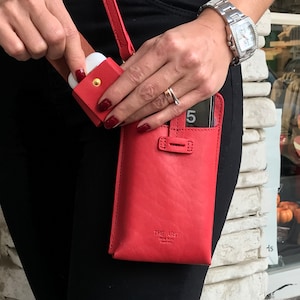 Bolso pequeño para teléfono con correa cruzada roja de cuero vegetal para mujer, minibolso con correa para el hombro, bolso para iPhone, regalo de cumpleaños, regalo del Día de la Madre