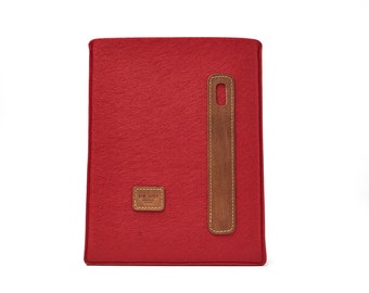 Red Handmade Leather-Felt Ipad Pro 11-12.9 Inch Case, Felt Ipad Pro Case, Felt Ipad Pro Sleeve