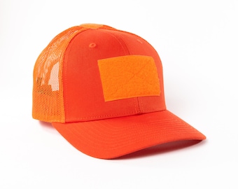 OSFM Orange Hat with custom patch panel - low profile snapback ball cap
