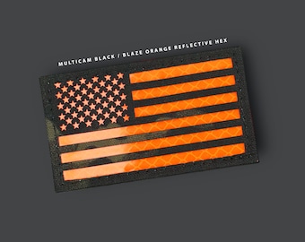 American Flag Patch - Multicam BLK / Blaze Orange hex reflective - USA Flag Patch
