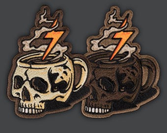 DEATH BEFORE DECAF - Skull Mug Coffee Patches