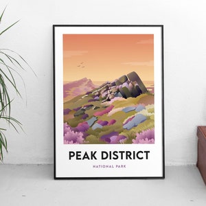 Peak District National Park, Leek, Staffordshire. Art Print / Travel poster. Retro Style.