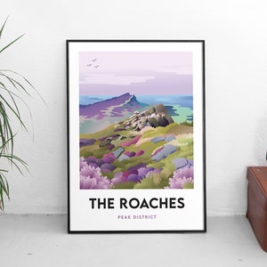 The Roaches, Peak District, Leek, Staffordshire. Art Print / Travel poster. Retro Style.