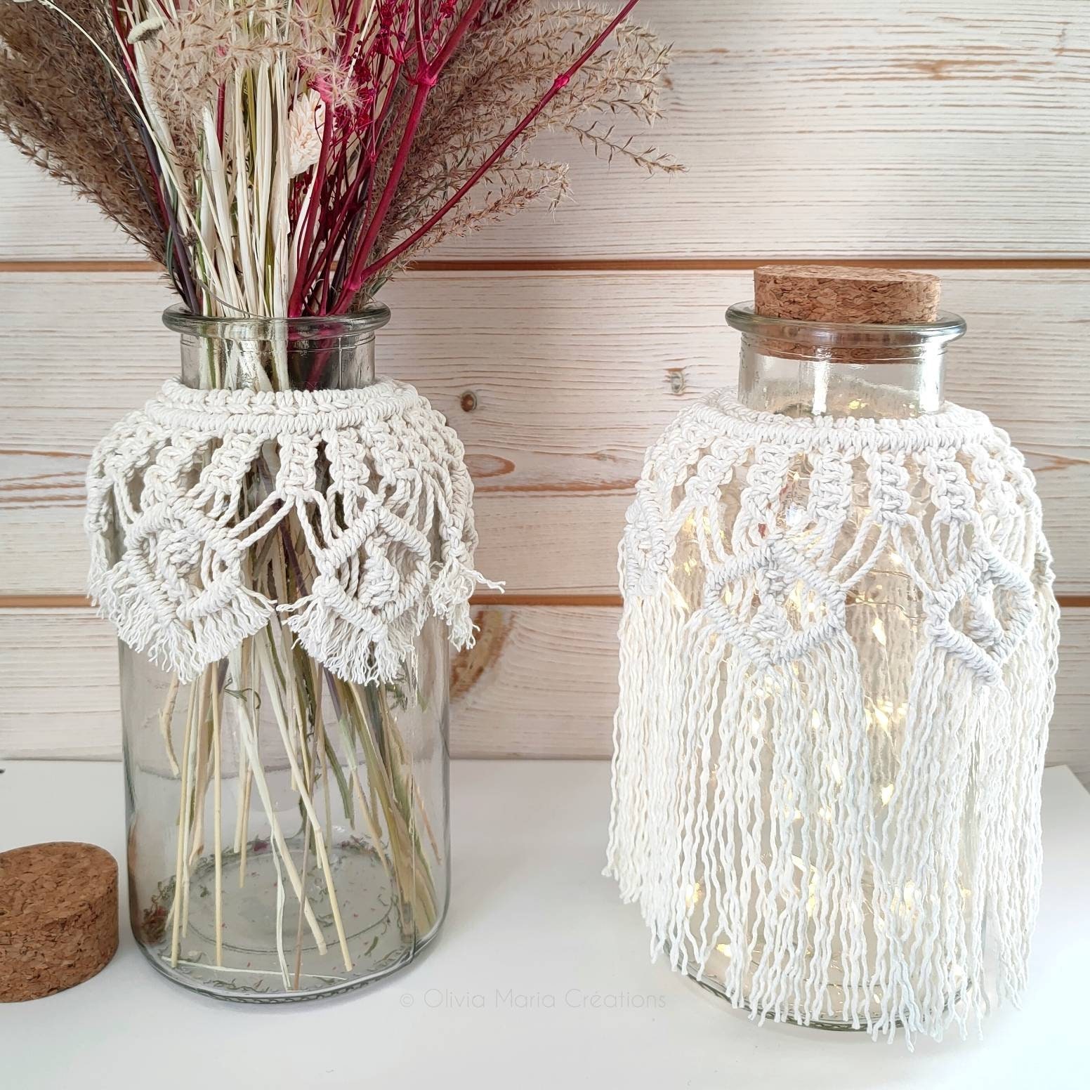 Photophore Macramé, Vase avec Décoration Macramé Pour Bohème, Bocal Lucía - Olivia Maria Créations