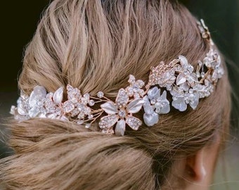 Wedding headpiece bridal rose gold hairpiece wedding reception bridal hair piece wedding hairpiece bridal shower hair jewelry flowers