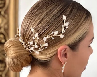 Bridal Headpiece gold Opal Stones wedding minimalist hair piece wedding reception bridal shower hair piece wedding hair clip bridal hair