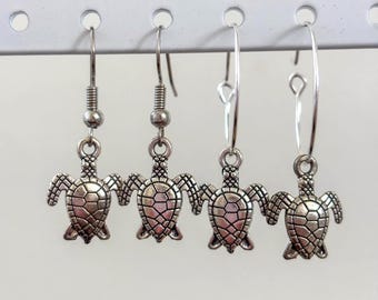 Sterling Silver Plated Sea Turtle Hoop Earrings: Beach Jewelry