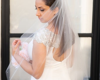 Dahlia Rhinestone Scatter Bridal Wedding Veil- Free Swatches