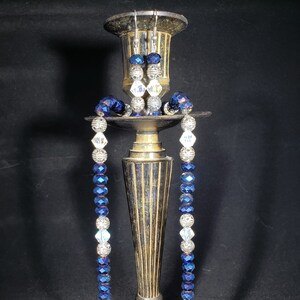 Faceted Metallic Blue Jewelry Set / Metallic Blue Glass and Clear Crystal Necklace and Earring Set / Matching Necklace and Earring Set