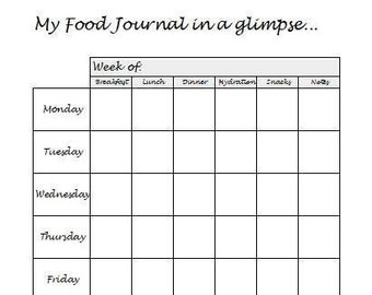 Printable Food Journal, Digital Download, Planner, Weekly Planner, Meal Plan, PDF, 8.5 x 11