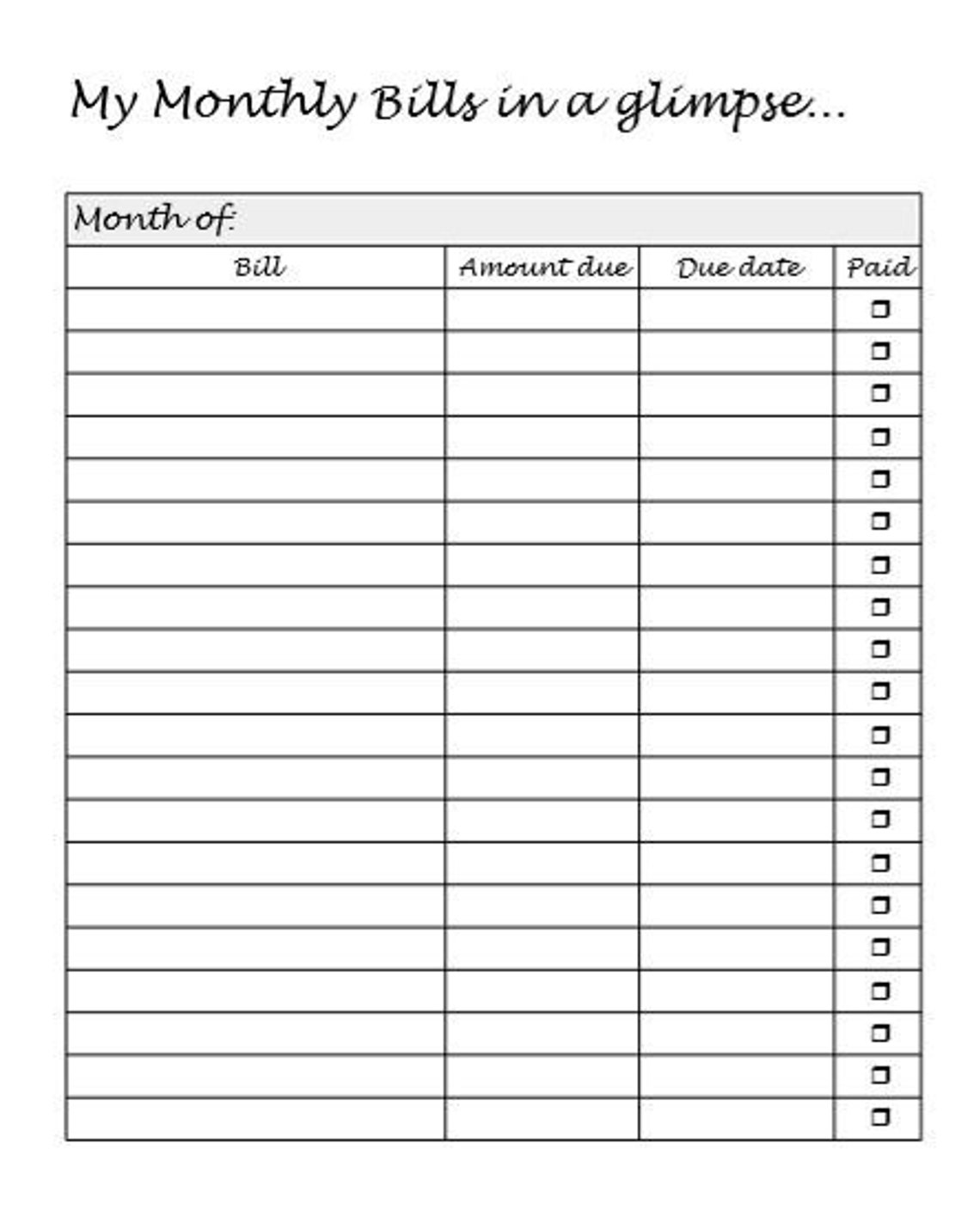 Printable Monthly Bills Organizer Digital Download Instant Download