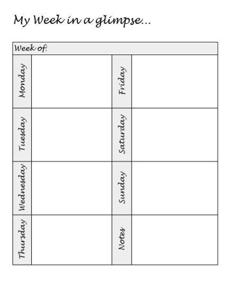 Druckbare Wochenplaner 2, digitaler Download, Wochenplan, Agenda