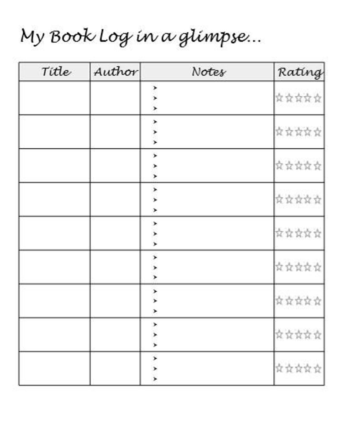 Printable Book Log, Reading List, Digital Download, Template, Instant