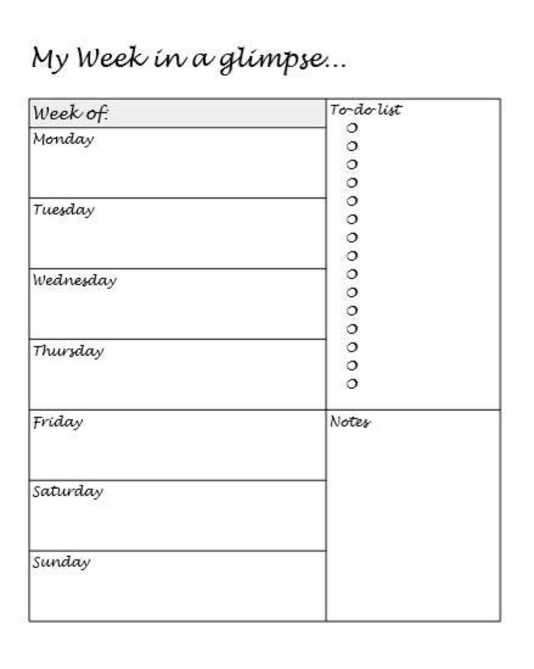 Printable Weekly Planner, Digital Download, Weekly Agenda, Weekly