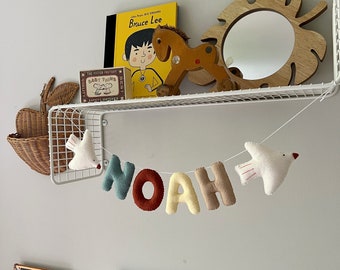 Felt bird nursery decor name garland