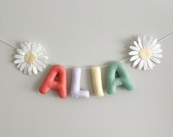 Felt daisy nursery decor name garland