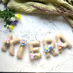Floral felt baby name bunting girl name garland nursery decor for girls name sign for nursery personalised gift for baby shower gift
