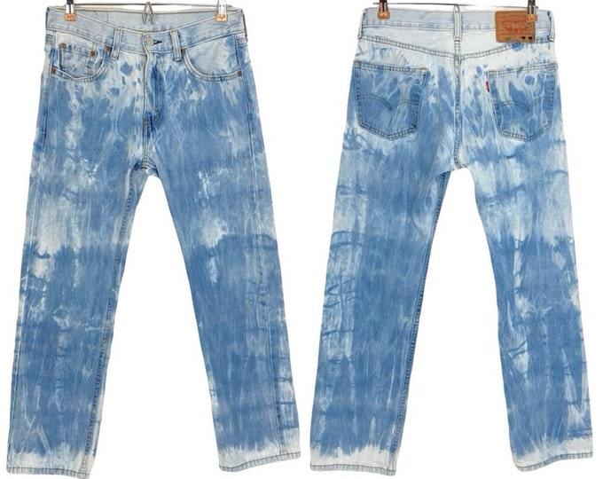 Vintage Levis Jeans Waist Size Womens 28 Mens 29 Custom Bleach Straight Y2K 505 Straight Jeans Womens Size 6 Small Medium Light Blue