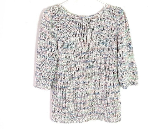 Vintage 90s Half Sleeve Boucle Pastel Pullover Sweater Womens Large Free Shipping
