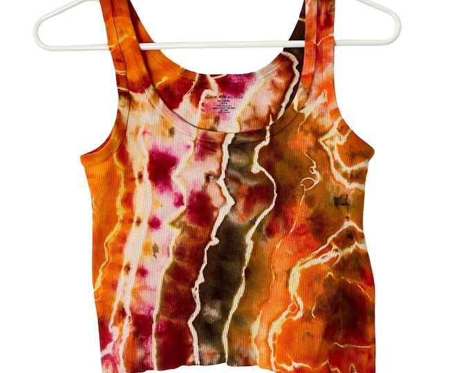 Handmade Ice Tie Dye Tank Top Shirt Womens Size Small Geode Red Brown Upcycled