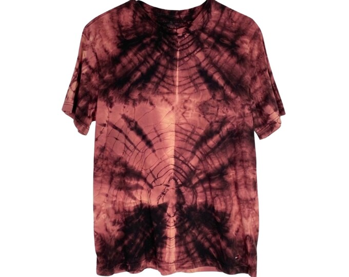 Upcycled Tee Shirt Mens Large Unisex Free Shipping Reverse Tie Dye Cotton Tee T-Shirt Custom Handmade Black Neon Peach Free Shipping