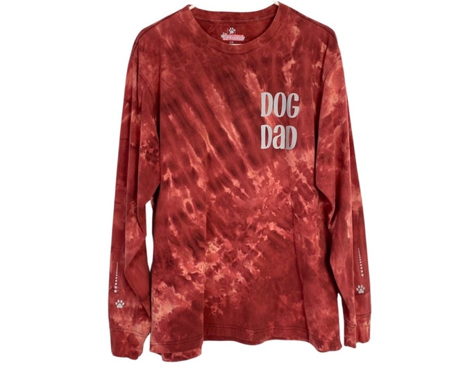 Dog Dad Reflective Upcycled Reverse Tie Dye Tee Size Large Tshirt Red Brick Long Sleeve T-Shirt Free Shipping