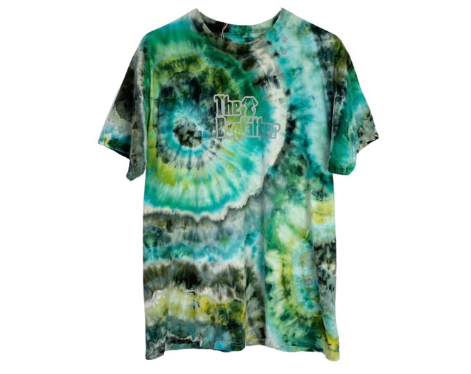 The Dog Father Upcycled Geode Ice Tie Dye Reflective Tshirt Mens Size Large Green Multi Tee Free Shipping