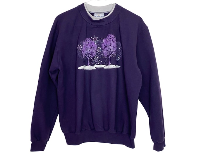 Vintage 90s Sweatshirt Womens Size Medium Large Tree Purple Granny Core Free Shipping