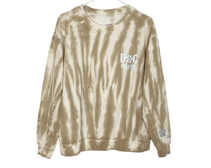 Handmade Dog Mom Tie Dye Sweatshirt Pullover Womens Small Medium XS Beige Tiger Upcycled Free Shipping