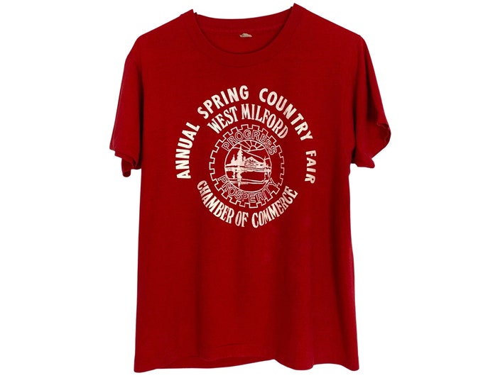 Vintage 80s Single Stitch County Fair Tshirt Red Made In USA Medium Small Unisex Nerdy Cool Tee Unique Free Shipping