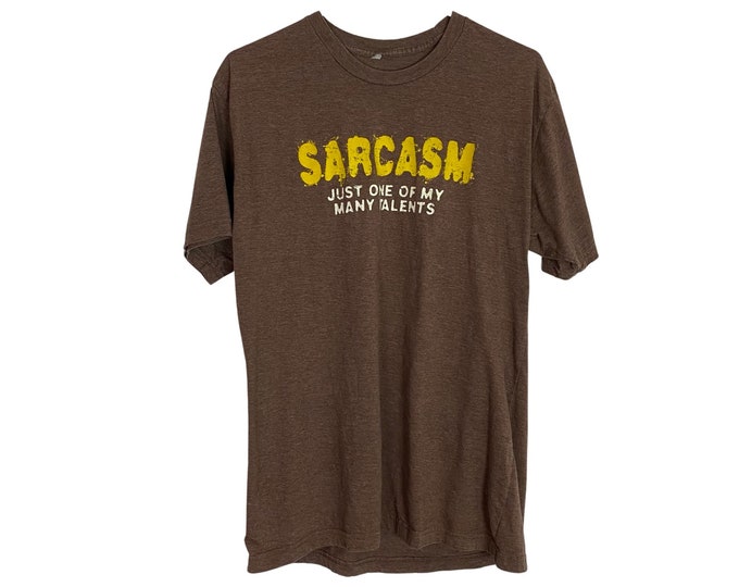 Vintage 90s Sarcasm Just One Of My Many Talents Hilarious Tshirt Unisex Medium Large Crewneck Retro Brown Yellow Free Shipping