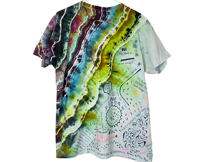 Handmade Geode Tie Dye Tee Tshirt Men XL Large Unisex Upcycled Hand Drawn Doodle Graffiti Shirt Colorful Free Shipping