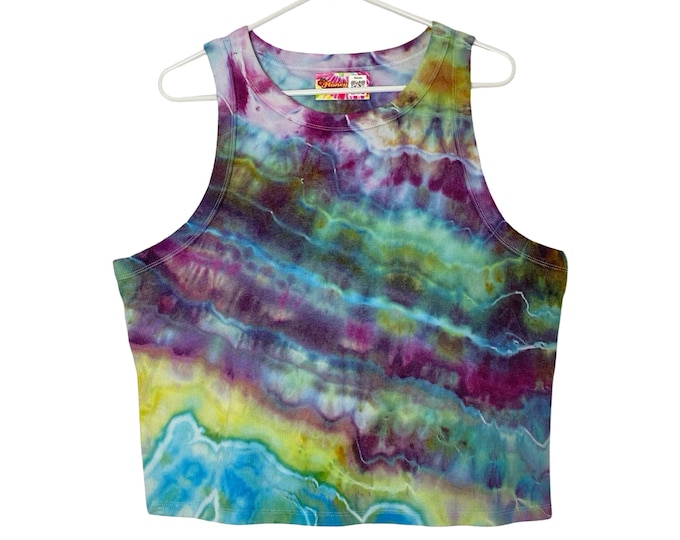 Handmade Geode Ice Tie Dye Tank Top Shirt Womens Size XXL Upcycled Ribbed Blue
